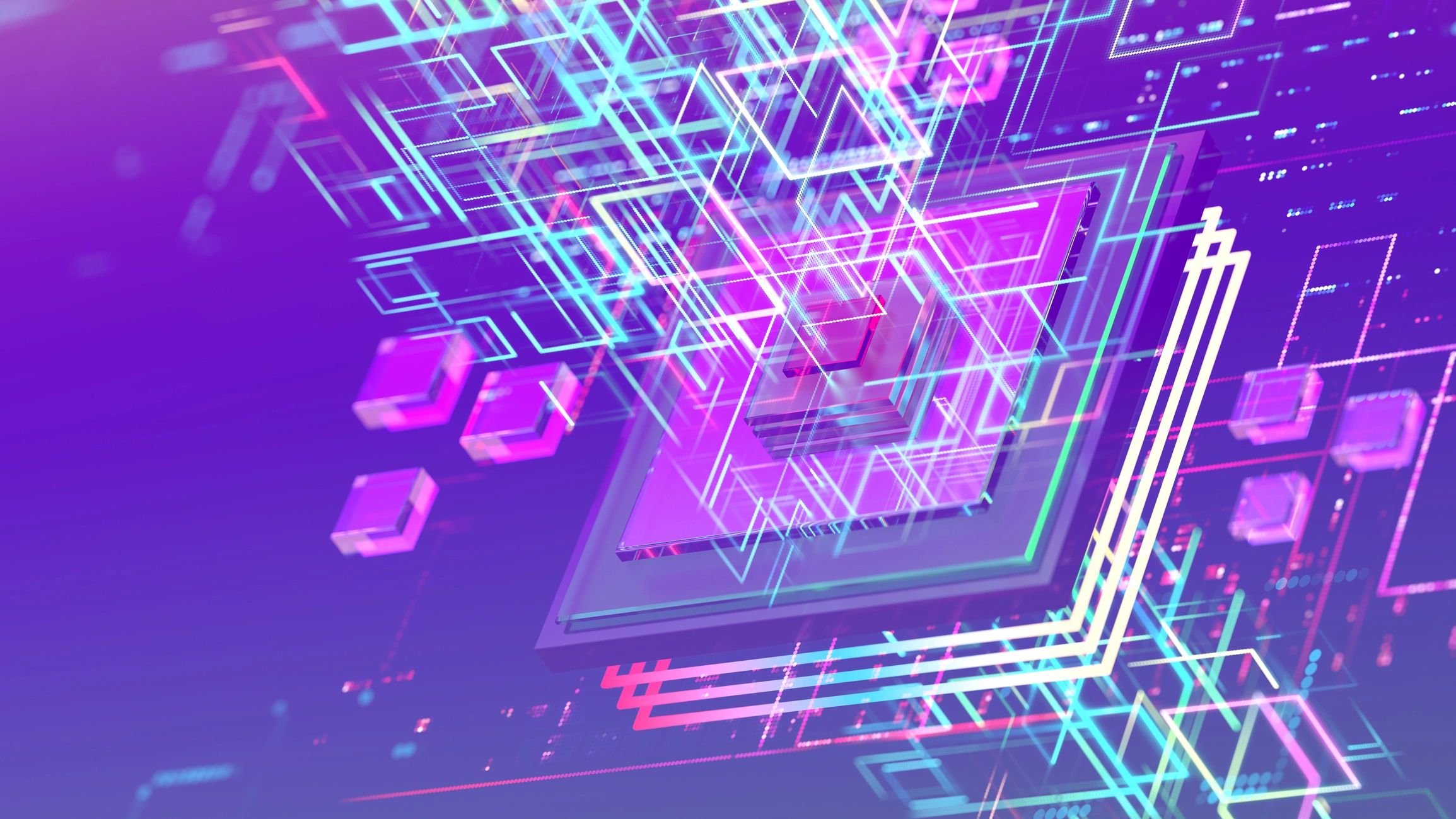 Abstract purple technology shapes, minimalist editorial style