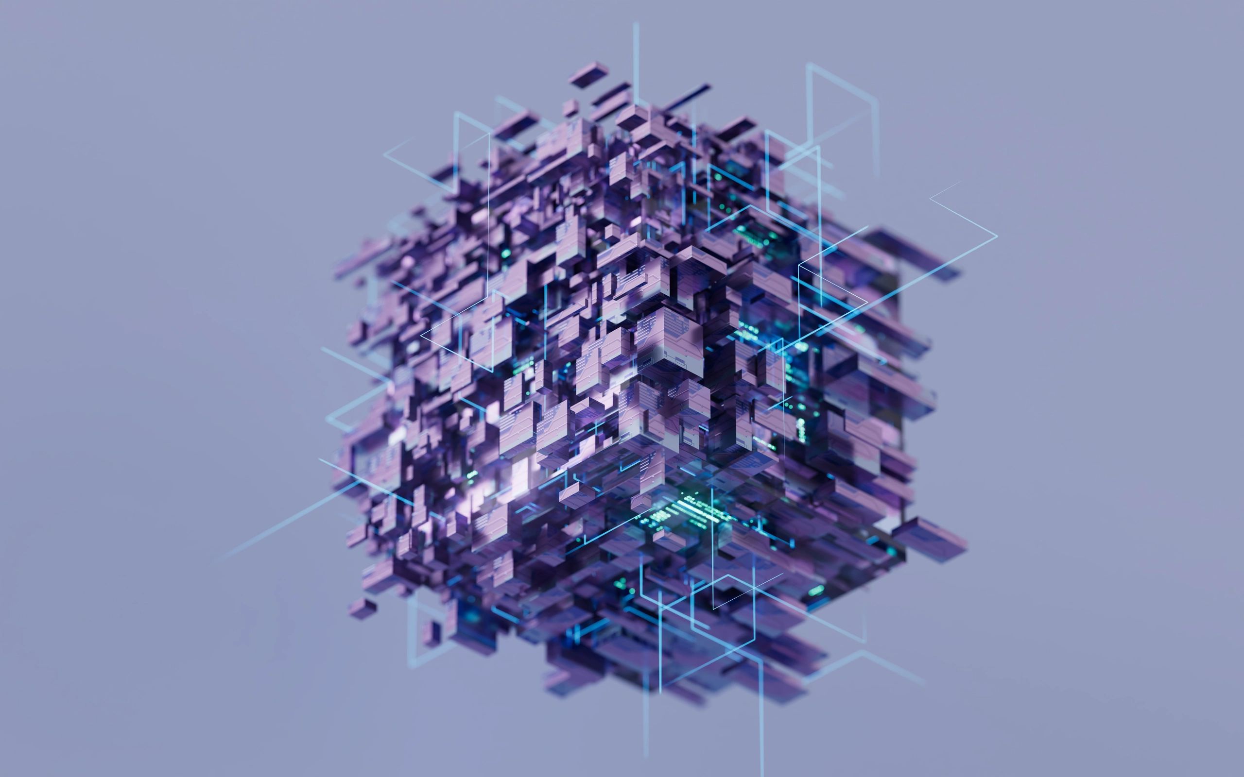 Minimalist abstract business knowledge hub in purple tones